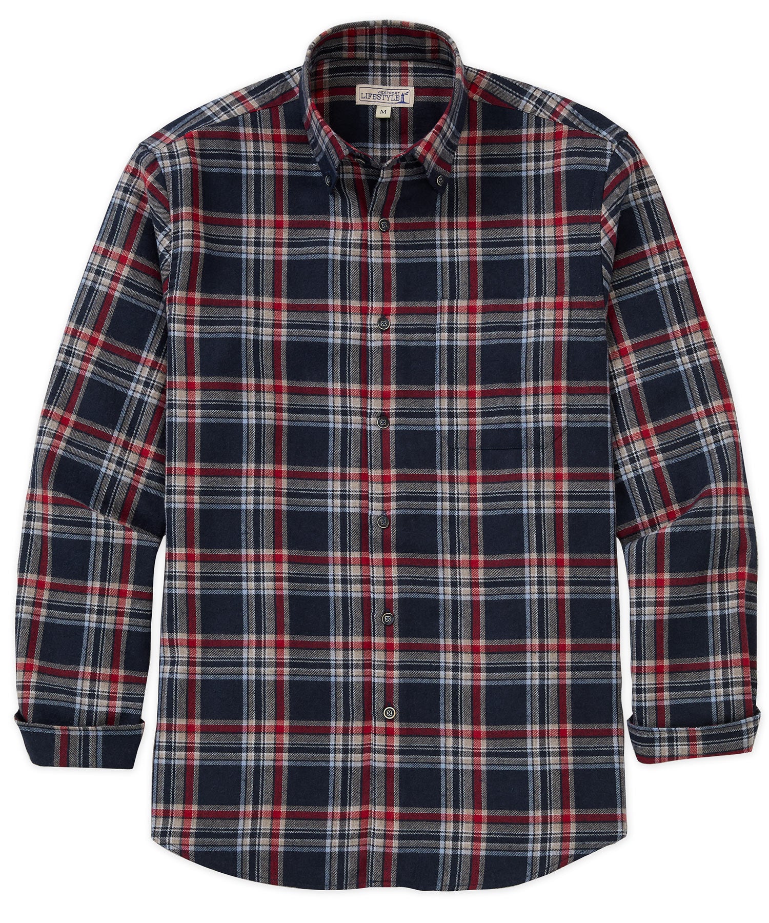 Westport Lifestyle Long Sleeve Button Down Collar Flannel Sport Shirt, Men's Big & Tall
