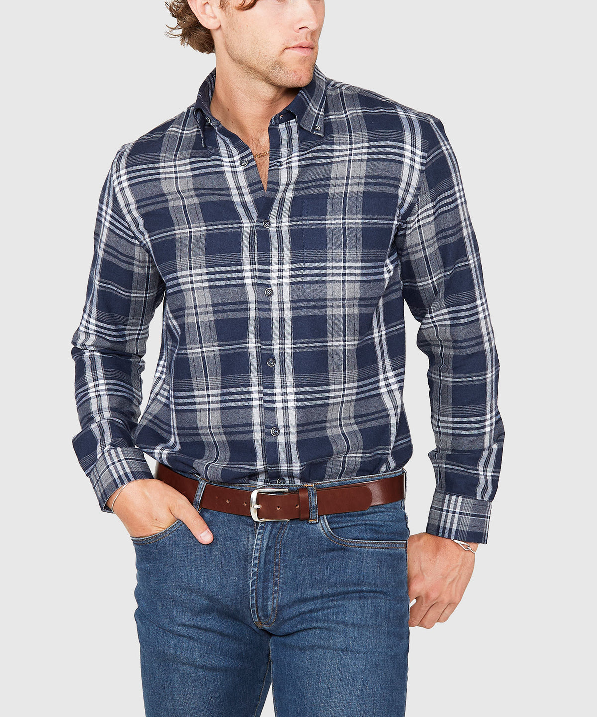 Westport Lifestyle Long Sleeve Button Down Collar Flannel Sport Shirt, Men's Big & Tall