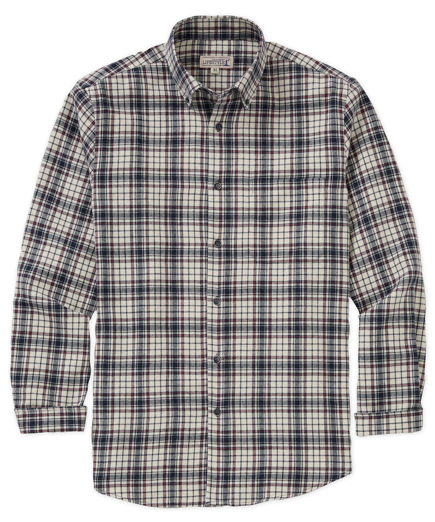 Westport Lifestyle Long Sleeve Button Down Collar Flannel Sport Shirt, Men's Big & Tall
