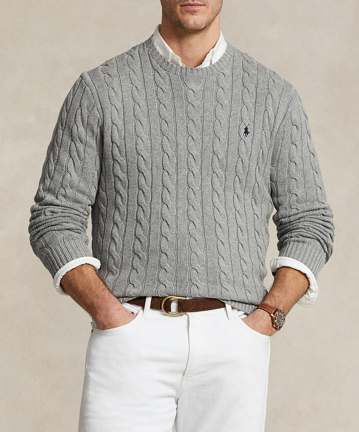 Polo Ralph Lauren Cotton Cable Crew Neck Sweater, Men's Big & Tall