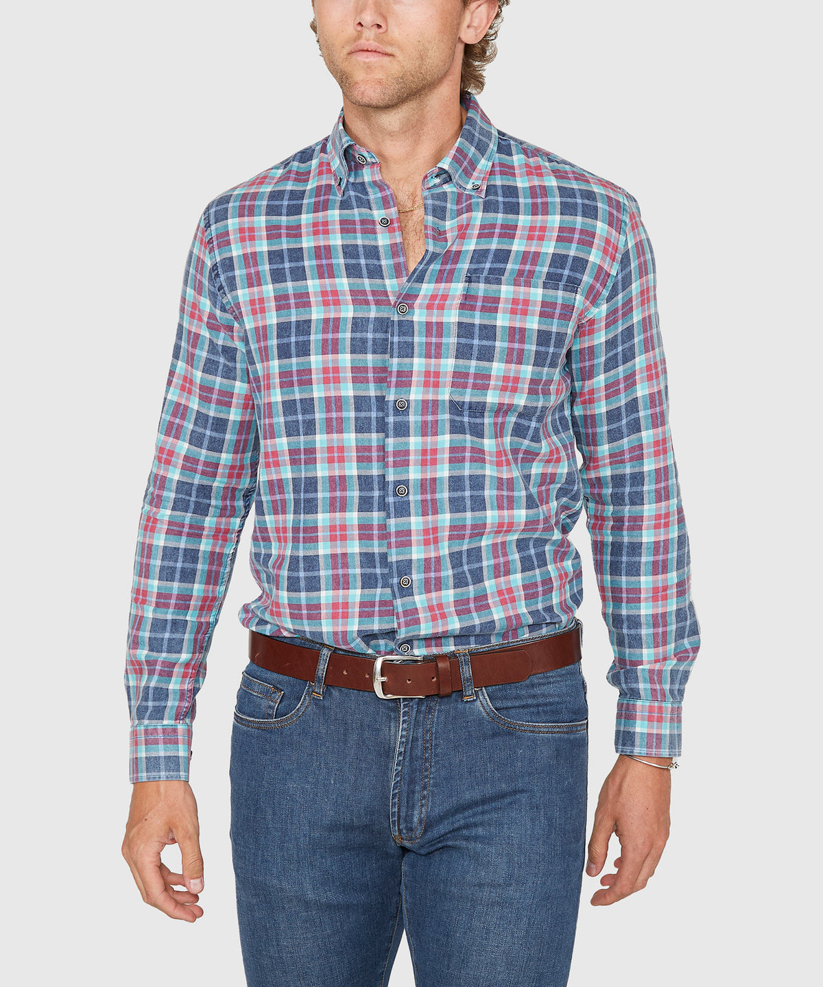 Westport Lifestyle Long Sleeve Button Down Collar Plaid Sport Shirt, Men's Big & Tall