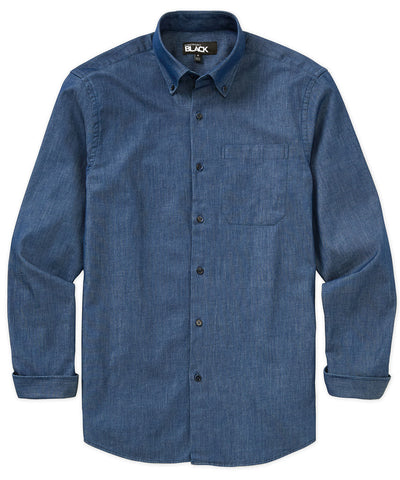 Westport Black Long Sleeve Button Down Collar Denim Sport Shirt, Men's Big & Tall