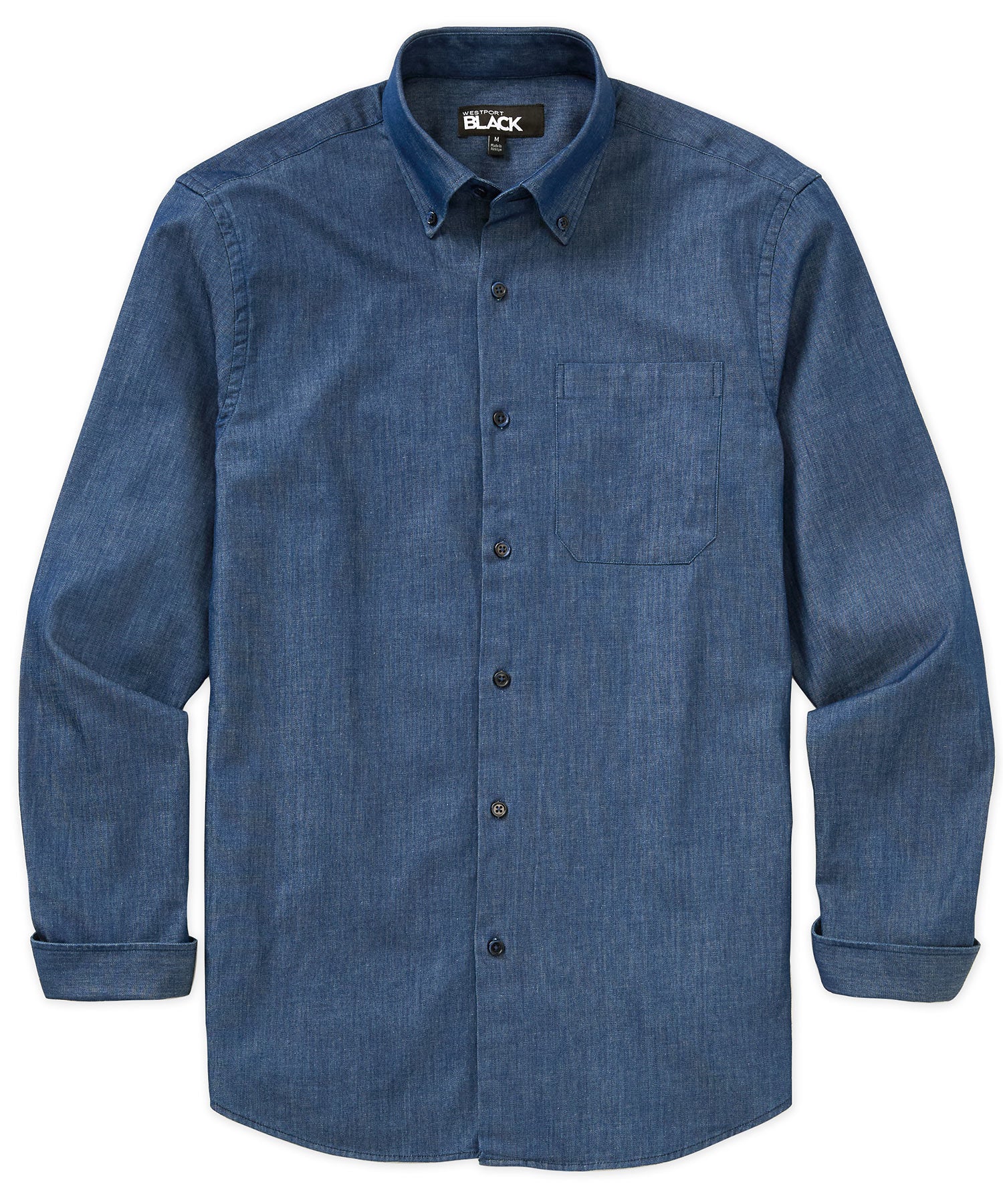 Westport Black Long Sleeve Button Down Collar Denim Sport Shirt, Men's Big & Tall