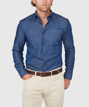 Westport Black Long Sleeve Button Down Collar Denim Sport Shirt
