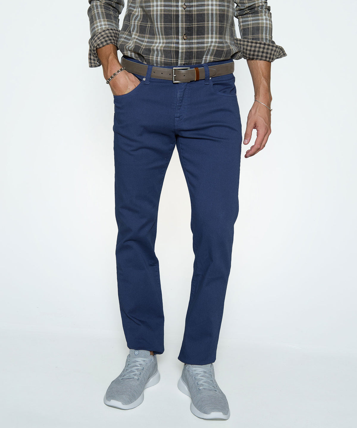 Dark blue stretch denim jeans with belt loops, button fly, and five-pocket styling., Westport Black Men's Big & Tall