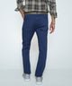 Men's stretch denim jeans in dark blue, straight fit with front pockets and belt loops
