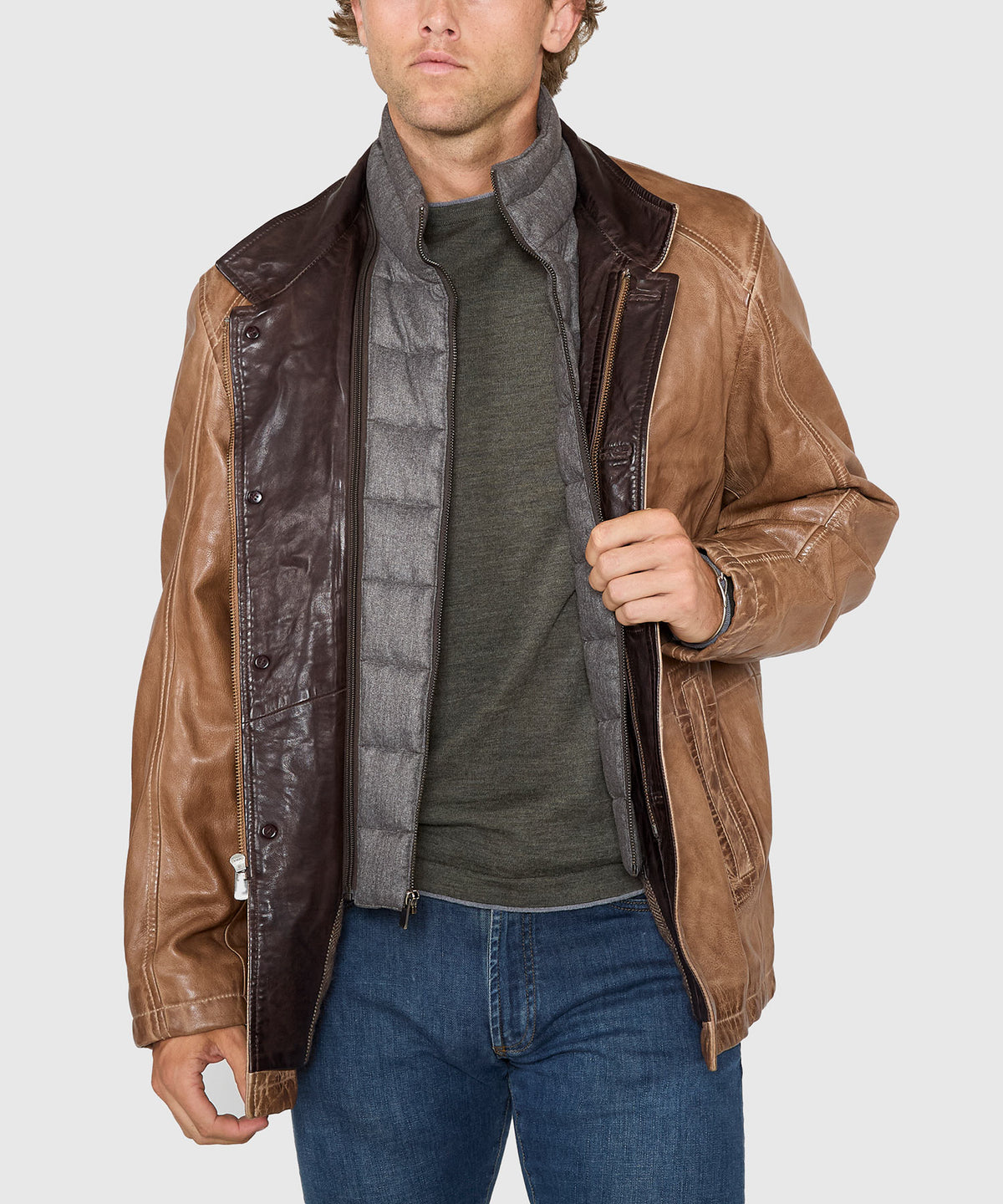Westport Black Three Quarter Length Leather Jacket, Men's Big & Tall