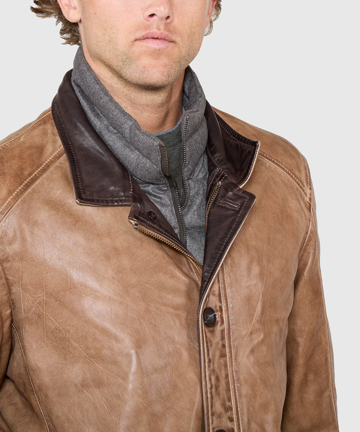 Westport Black Three Quarter Length Leather Jacket, Men's Big & Tall