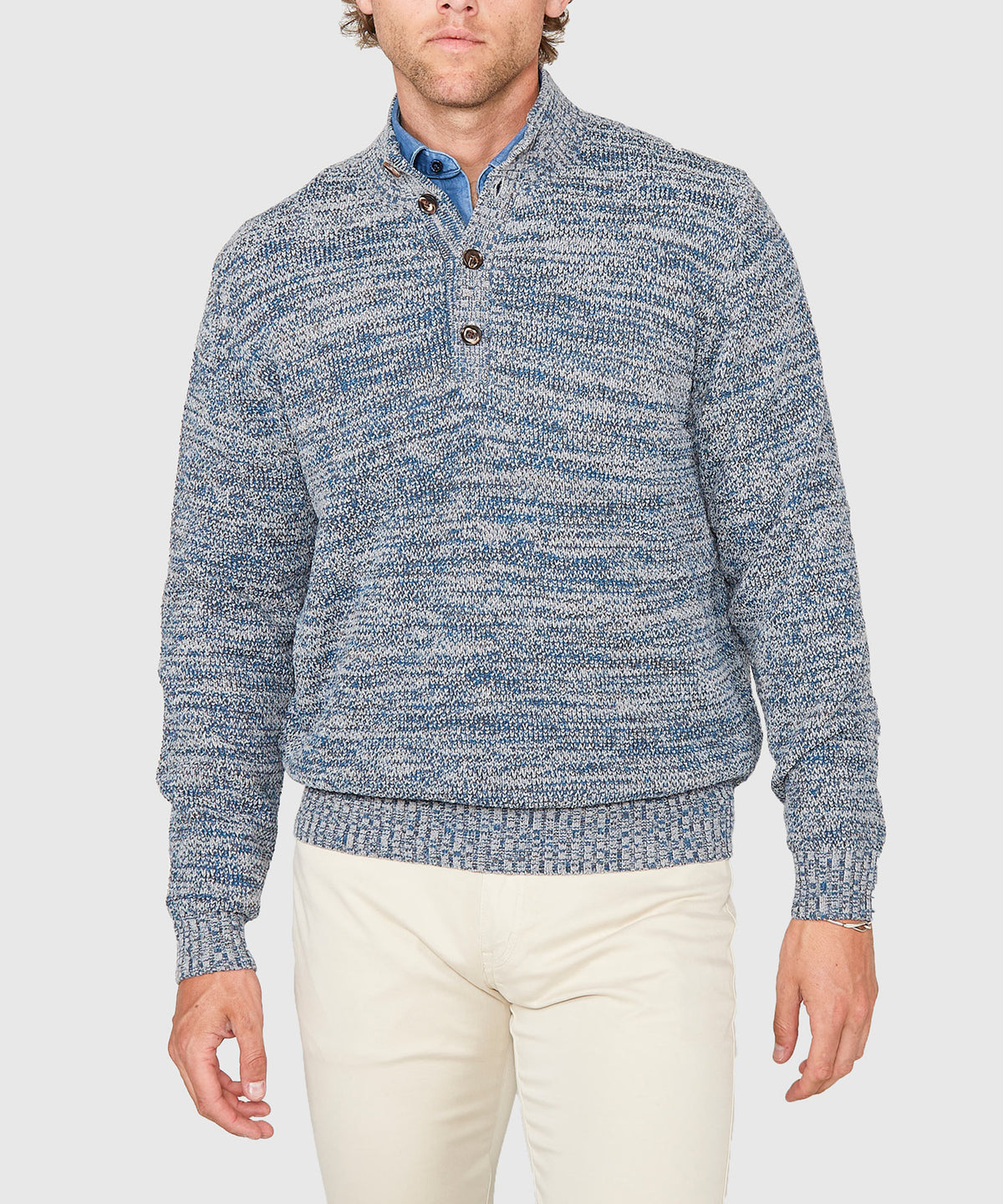 Westport Black Chenille Button Mock Sweater, Men's Big & Tall