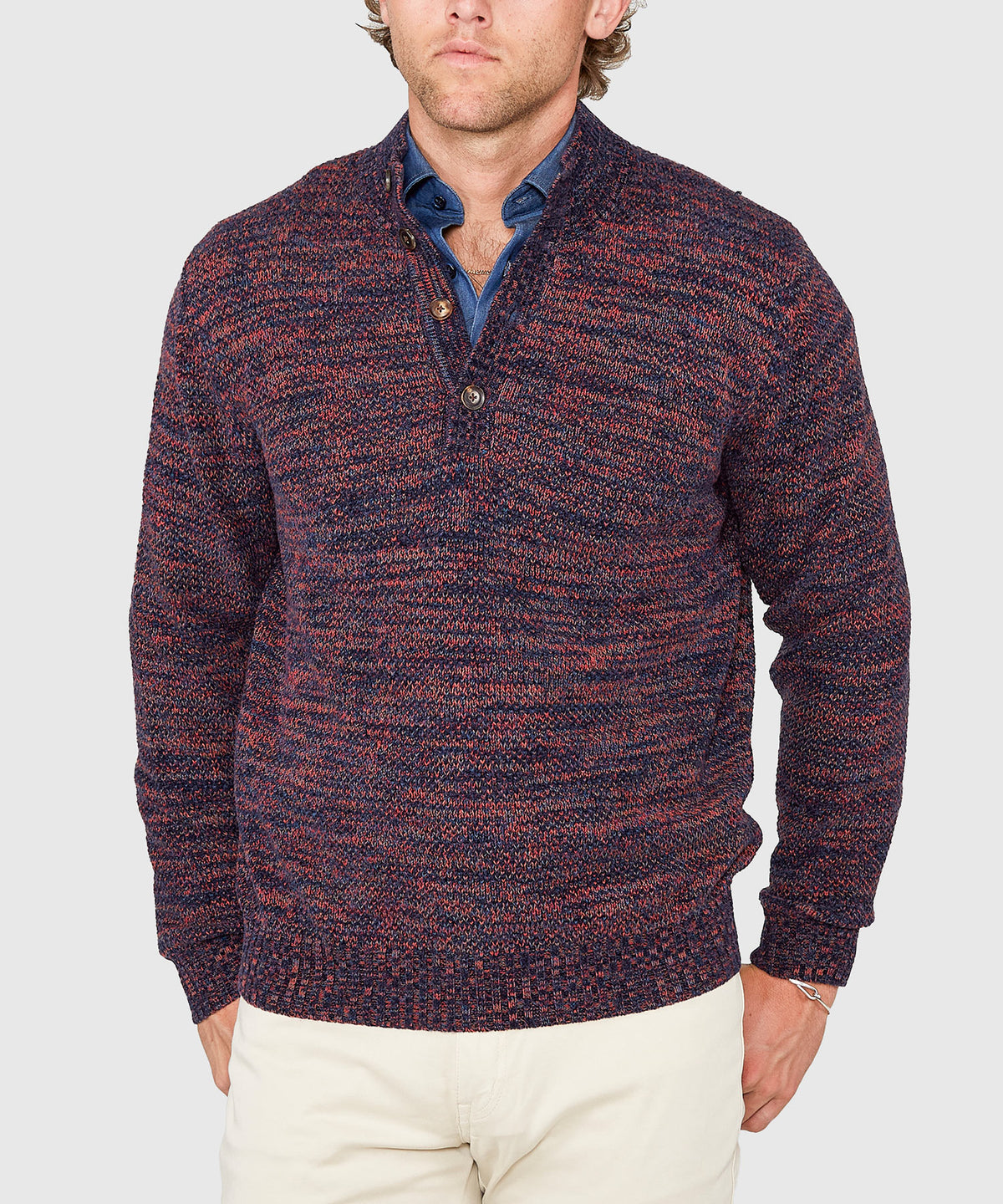 Westport Black Chenille Button Mock Sweater, Men's Big & Tall