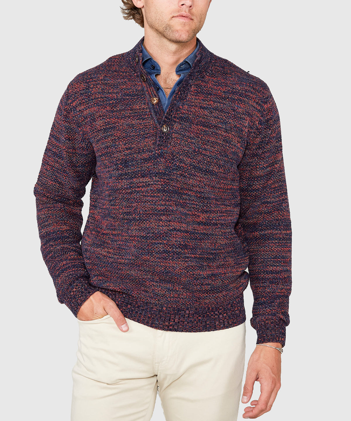 Westport Black Chenille Button Mock Sweater, Men's Big & Tall