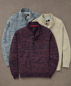Westport Black Chenille Button Mock Sweater