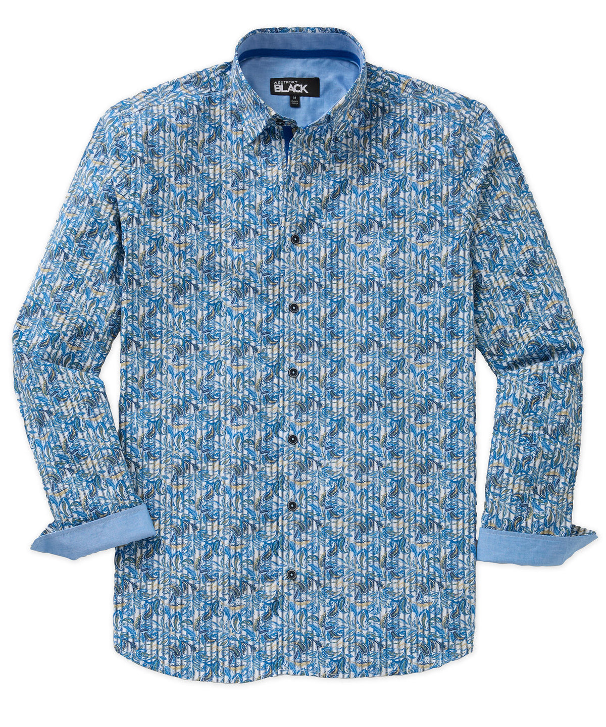 dress shirts with hidden collar buttons Men's Big & Tall Westport Black Long Sleeve Hidden Button Down Collar Printed Sport Shirt Multi / 2XB