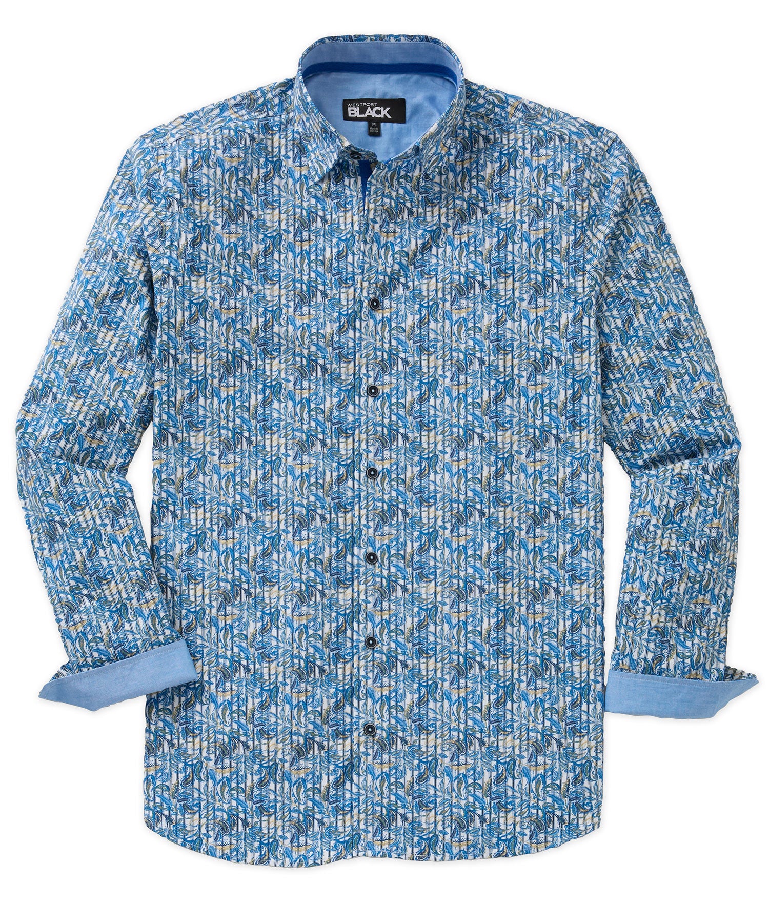 Westport Black Long Sleeve Hidden Button Down Collar Printed Sport Shirt