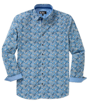 Westport Black Long Sleeve Hidden Button Down Collar Printed Sport Shirt