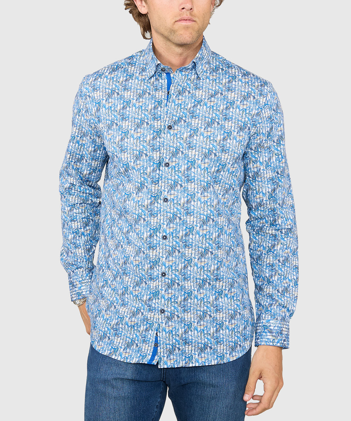 Westport Black Long Sleeve Hidden Button Down Collar Printed Sport Shirt, Men's Big & Tall