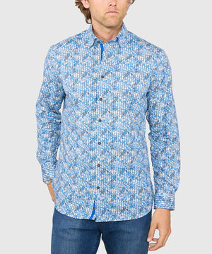 Westport Black Long Sleeve Hidden Button Down Collar Printed Sport Shirt