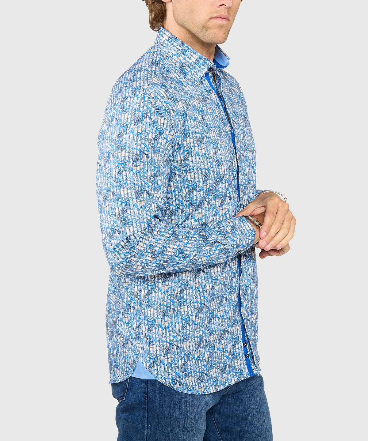 Westport Black Long Sleeve Hidden Button Down Collar Printed Sport Shirt, Men's Big & Tall