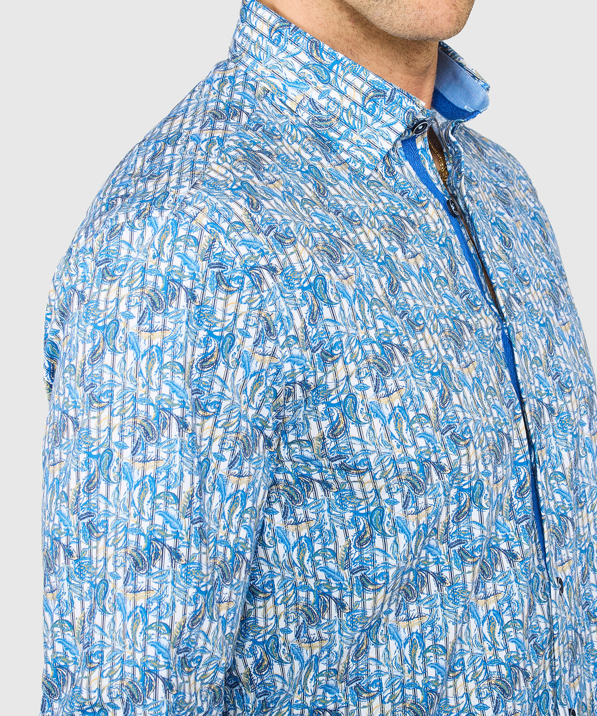 Westport Black Long Sleeve Hidden Button Down Collar Printed Sport Shirt, Men's Big & Tall