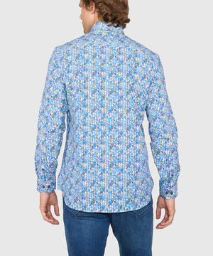 Westport Black Long Sleeve Hidden Button Down Collar Printed Sport Shirt