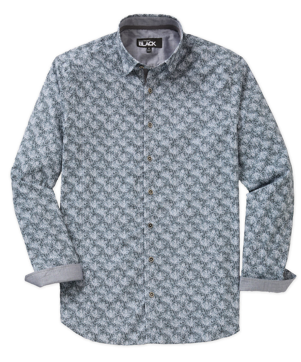 Westport Black Long Sleeve Hidden Button Down Collar Printed Sport Shirt, Men's Big & Tall