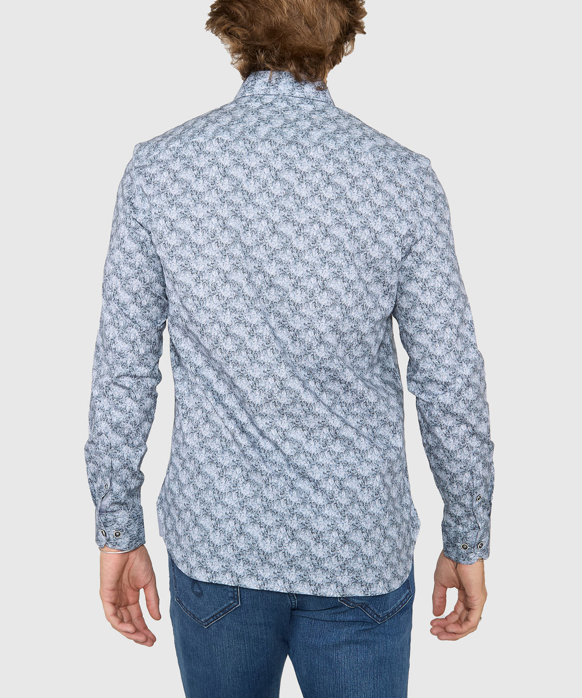 Westport Black Long Sleeve Hidden Button Down Collar Printed Sport Shirt, Men's Big & Tall