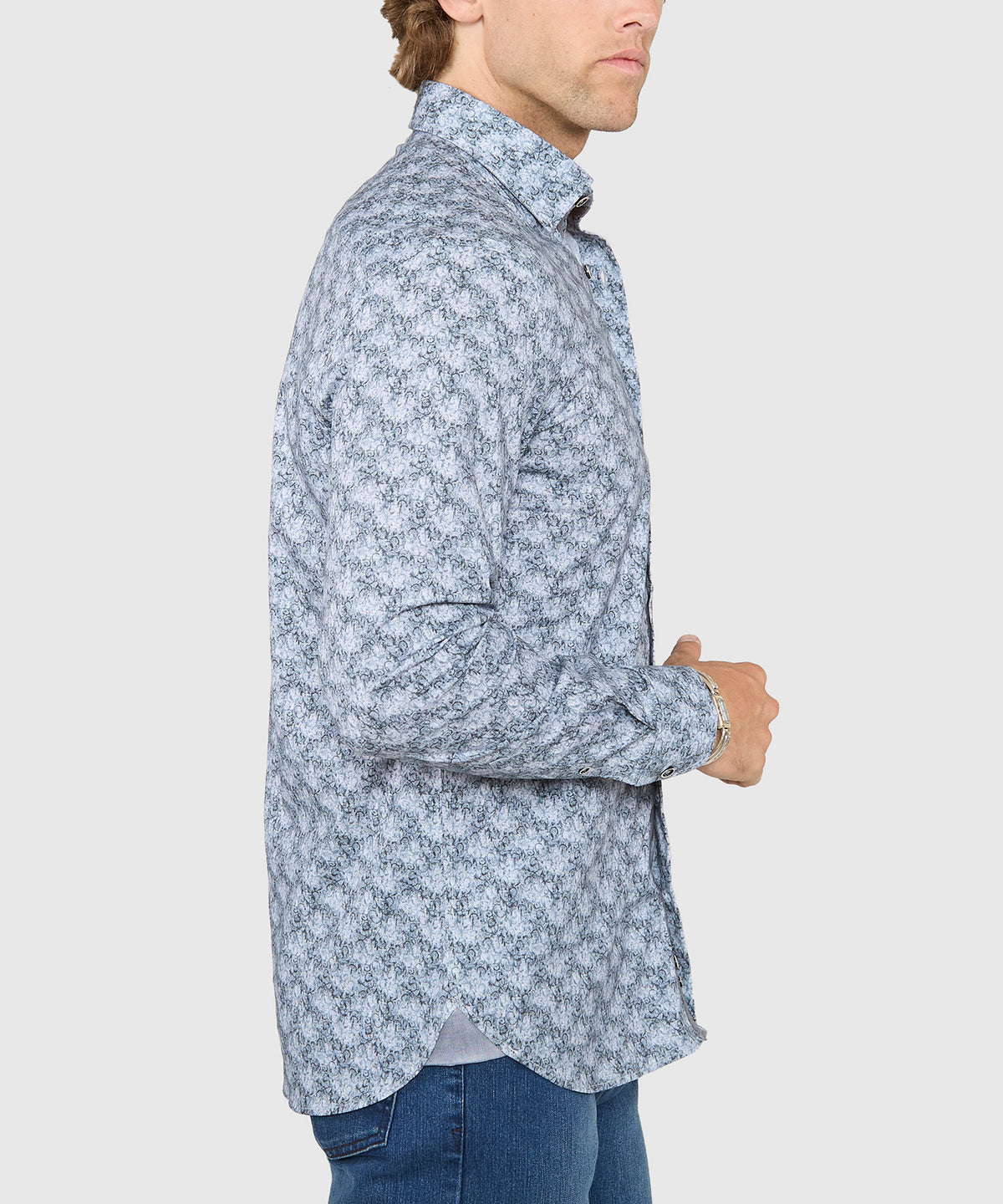 Westport Black Long Sleeve Hidden Button Down Collar Printed Sport Shirt, Men's Big & Tall