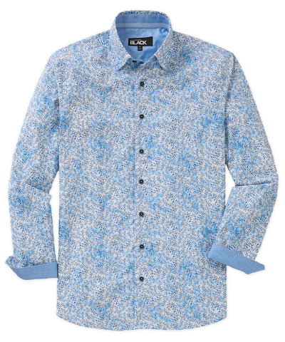 Westport Black Long Sleeve Hidden Button Down Collar Printed Sport Shirt, Men's Big & Tall