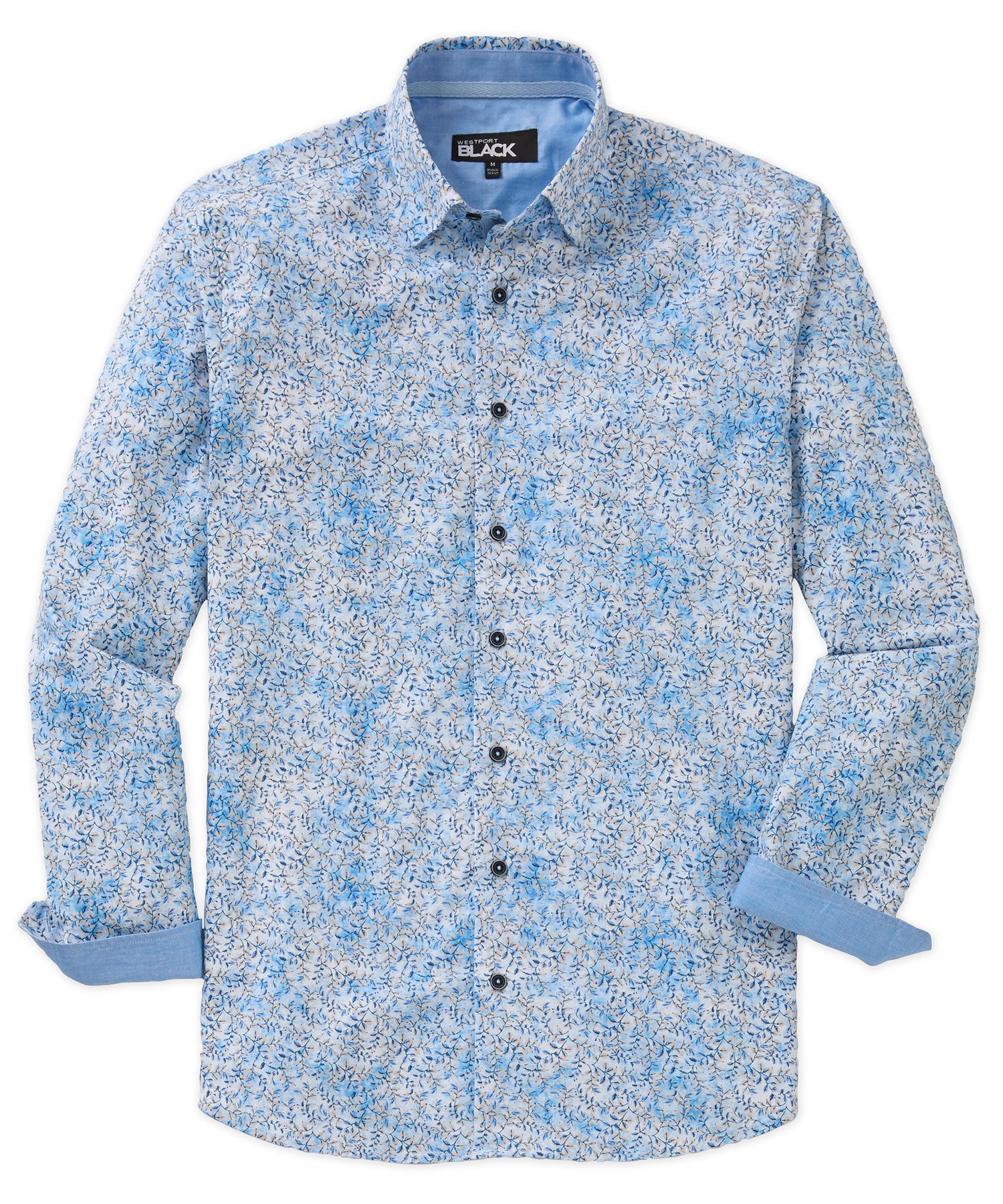 Westport Black Long Sleeve Hidden Button Down Collar Printed Sport Shirt, Men's Big & Tall