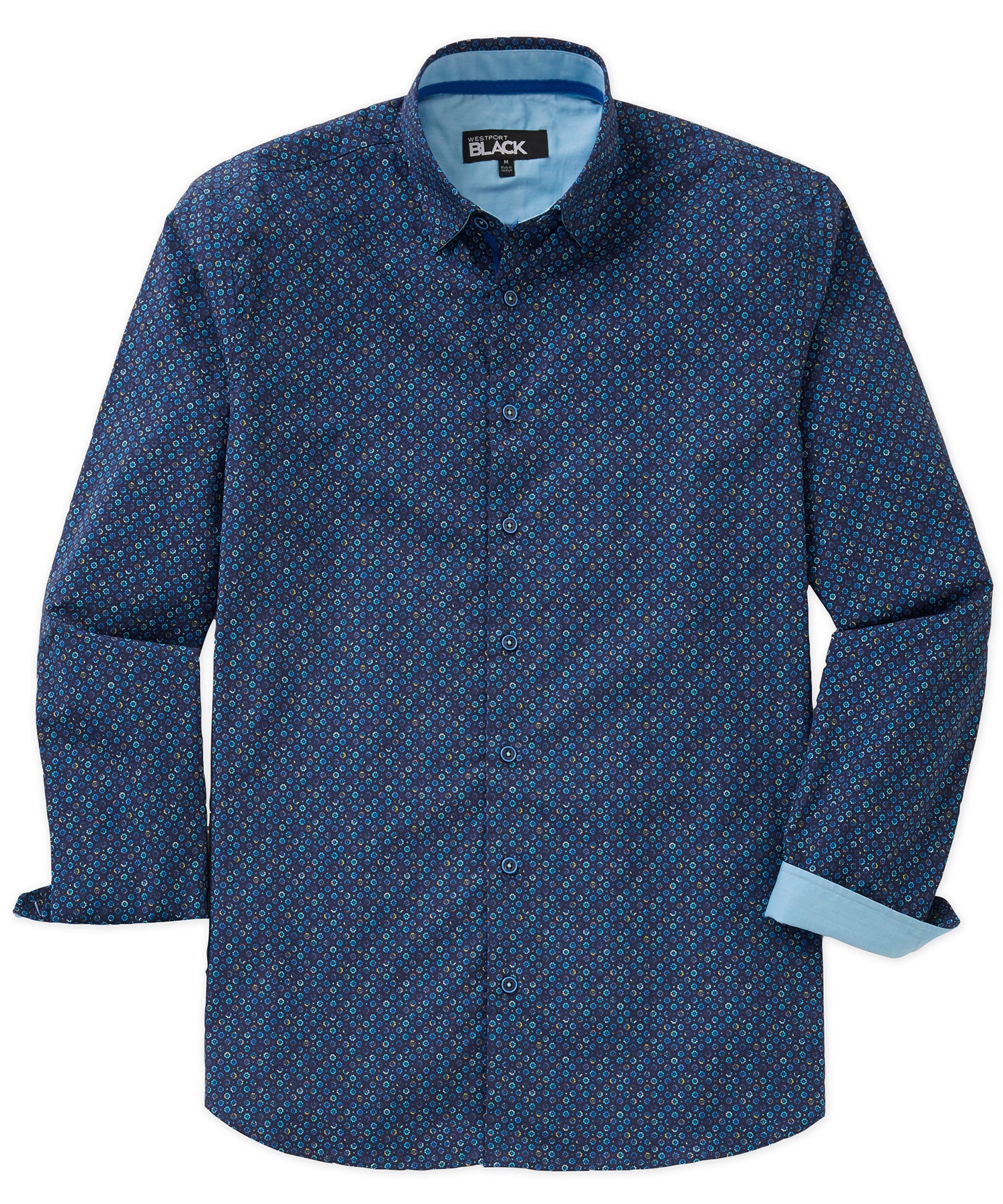 Westport Black Long Sleeve Hidden Button Down Collar Printed Sport Shirt, Men's Big & Tall