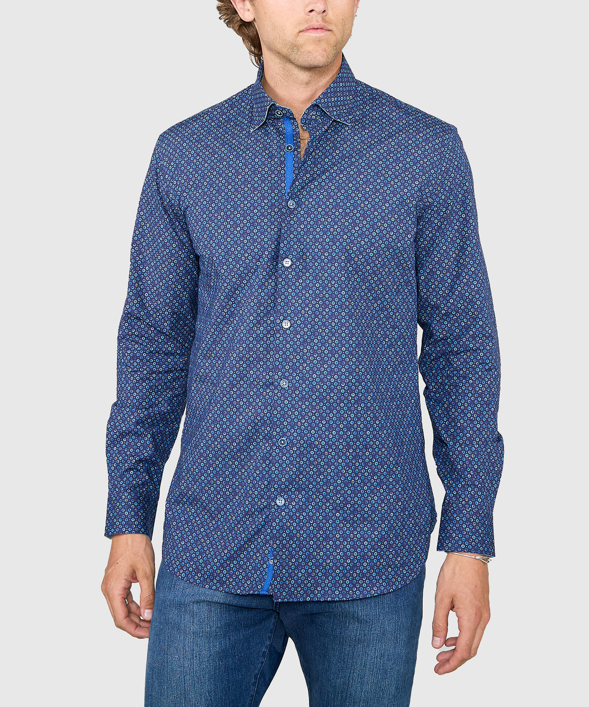 Men's Big & Tall Westport Black Long Sleeve Hidden Button Down Collar Printed Sport Shirt Navy Multi / 2XT Men's Big & Tall Westport Black Long Sleeve Hidden Button Down Collar Printed Sport Shirt Navy Multi / 2XT