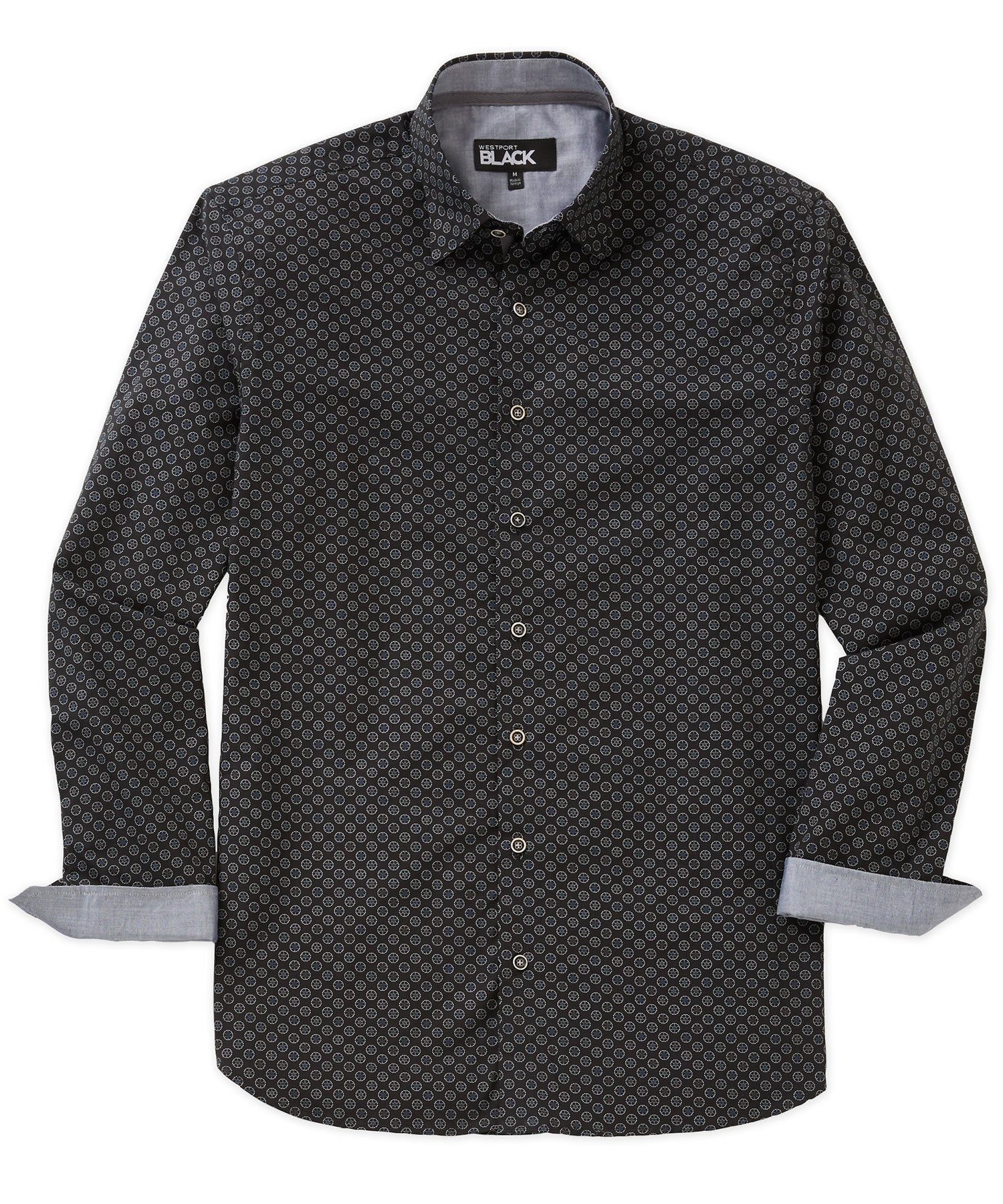 Westport Black Long Sleeve Hidden Button Down Collar Printed Sport Shirt, Men's Big & Tall