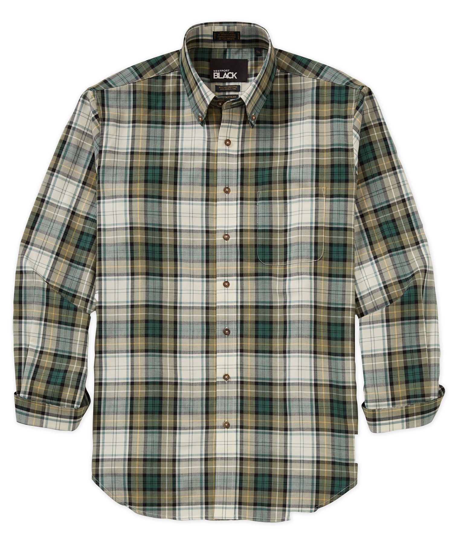 Westport Black Long Sleeve Button Down Collar Cotton Wool Sport Shirt, Men's Big & Tall