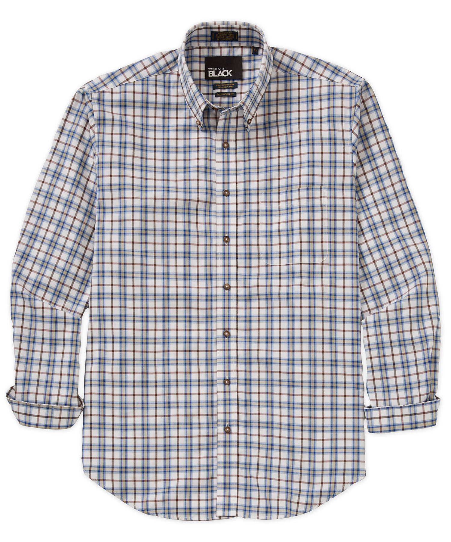 Men's Big & Tall Westport Black Long Sleeve Button Down Collar Cotton Wool Sport Shirt Multi / 4XB