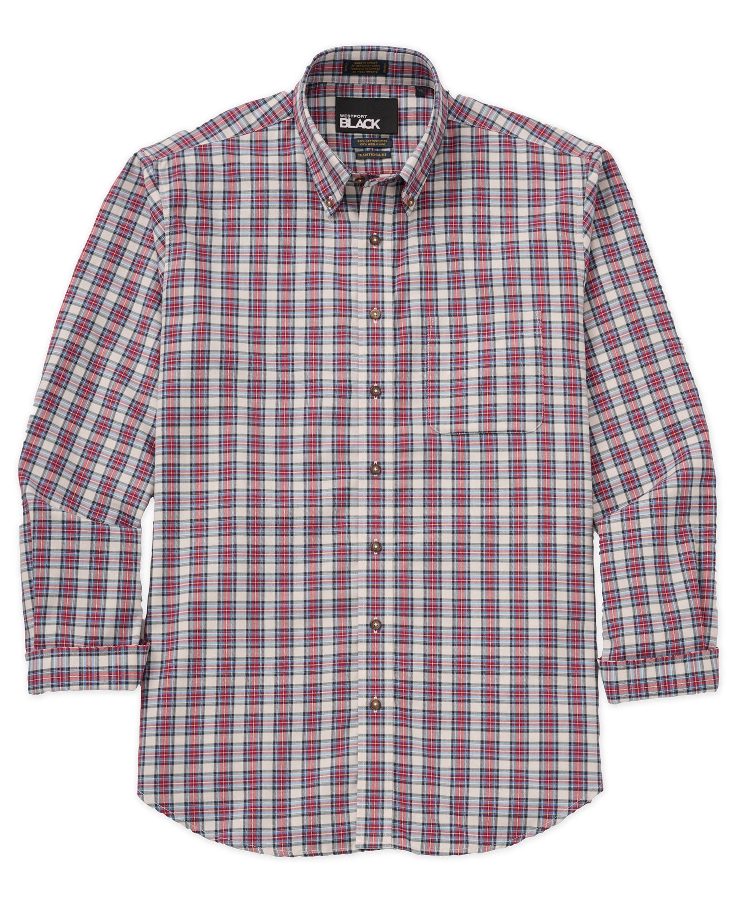 Westport Black Long Sleeve Button Down Collar Cotton Wool Sport Shirt, Men's Big & Tall