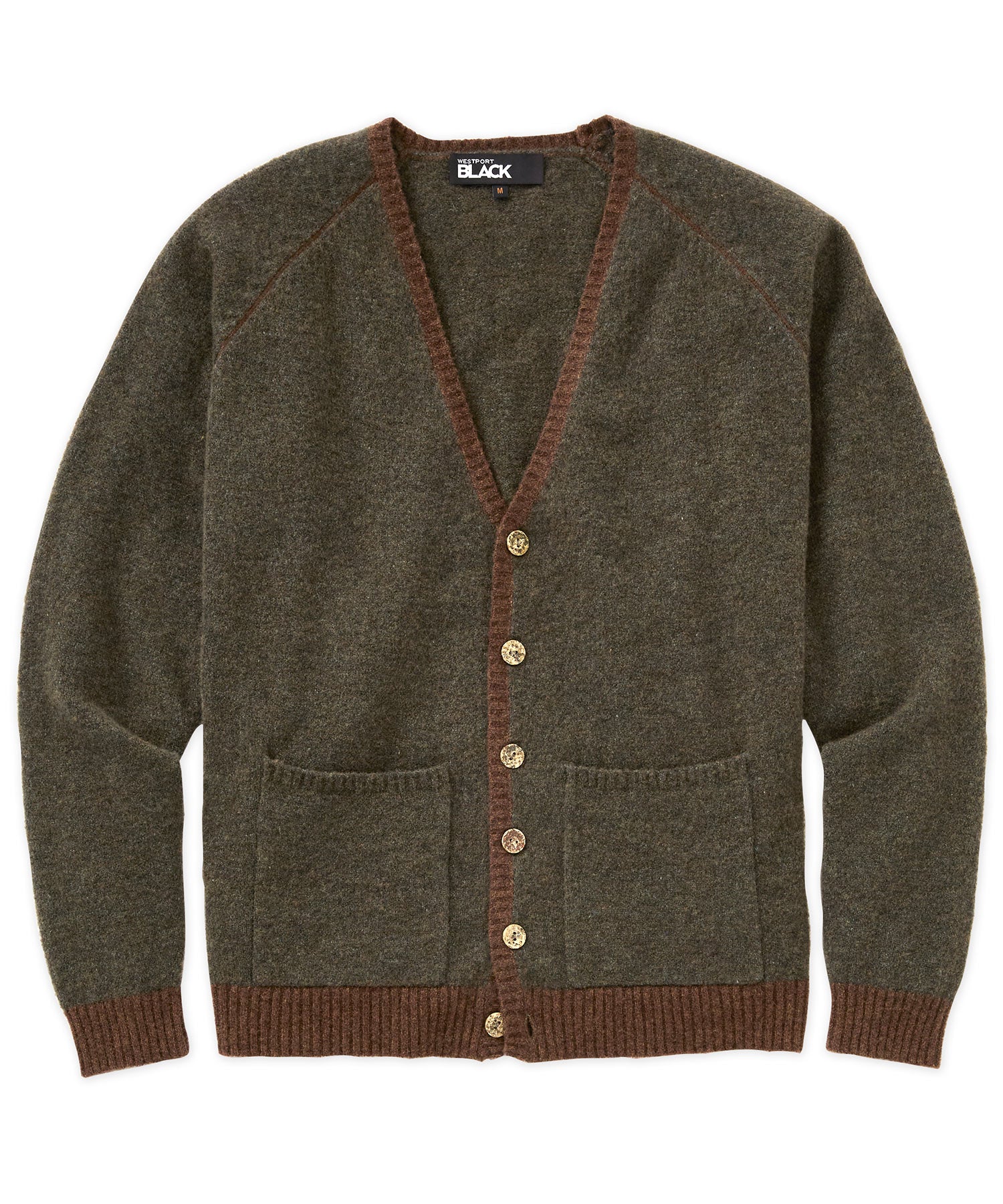 Westport Black Brushed Merino Wool Cardigan, Men's Big & Tall