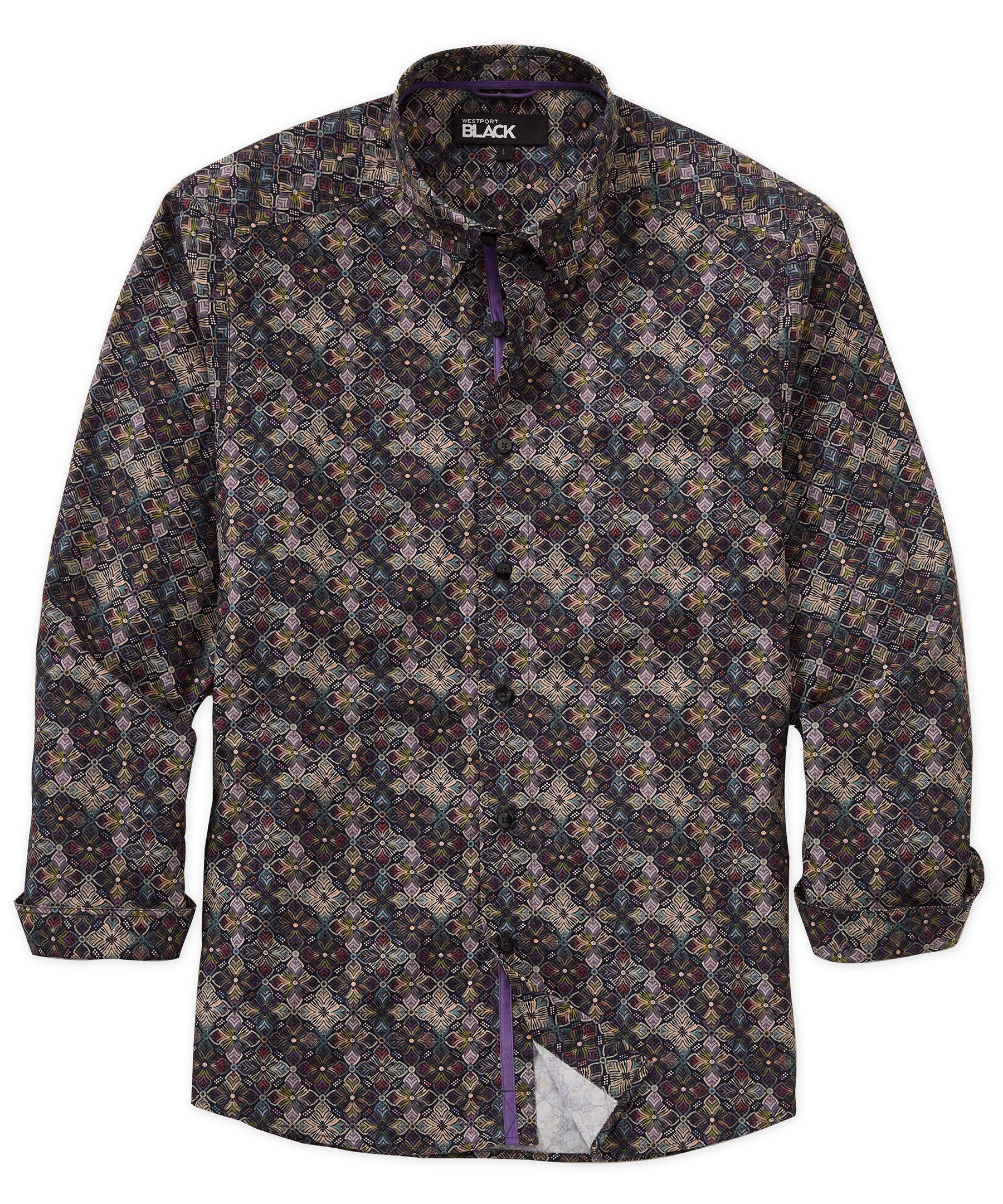 Men's Big & Tall Westport Black Long Sleeve Printed Sport Shirt Multi / XLT