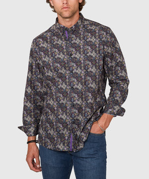 Westport Black Long Sleeve Medallion Print Sport Shirt