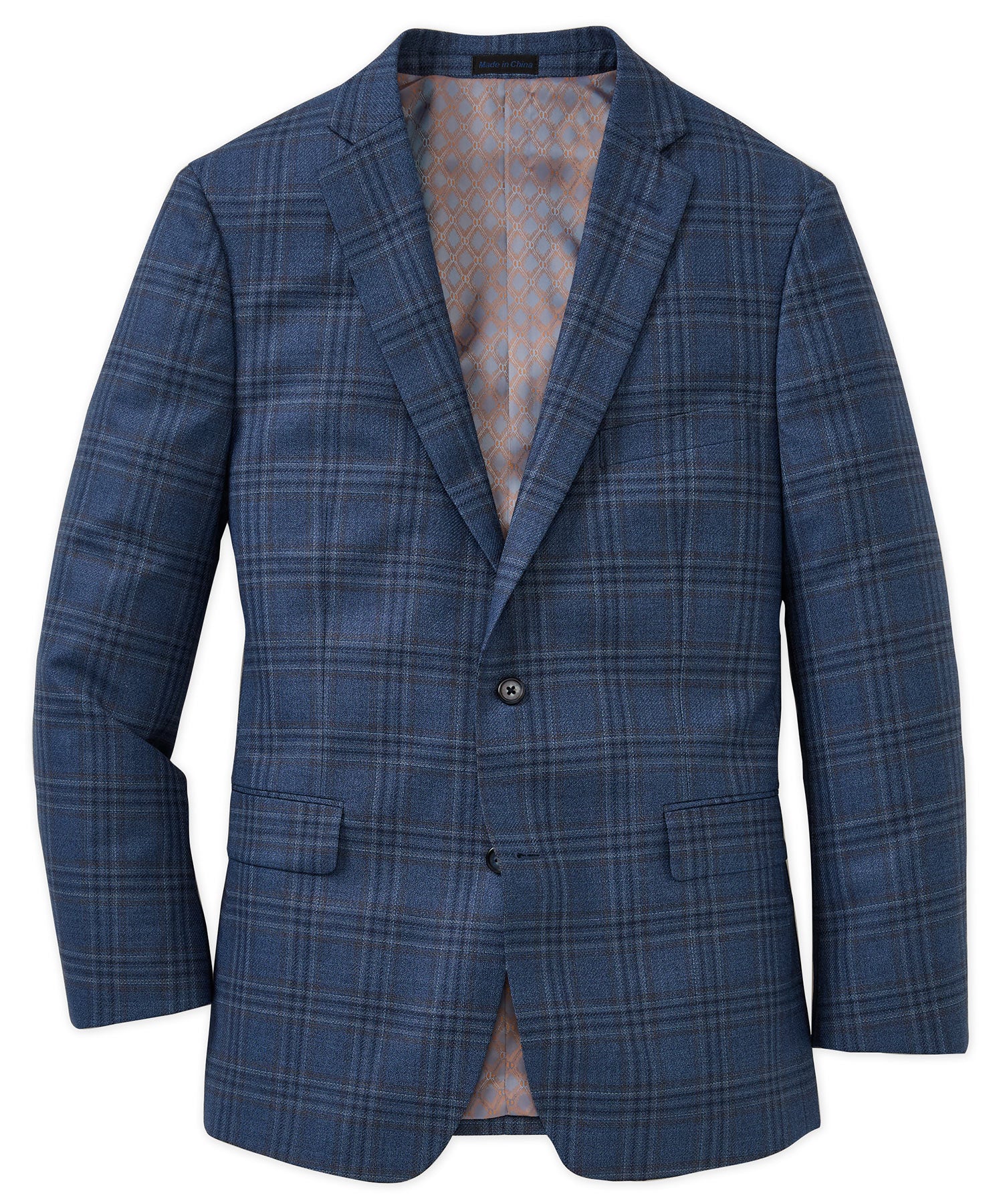 Westport Black Big & Tall 2-Button Blue Wool Plaid Sport Coat