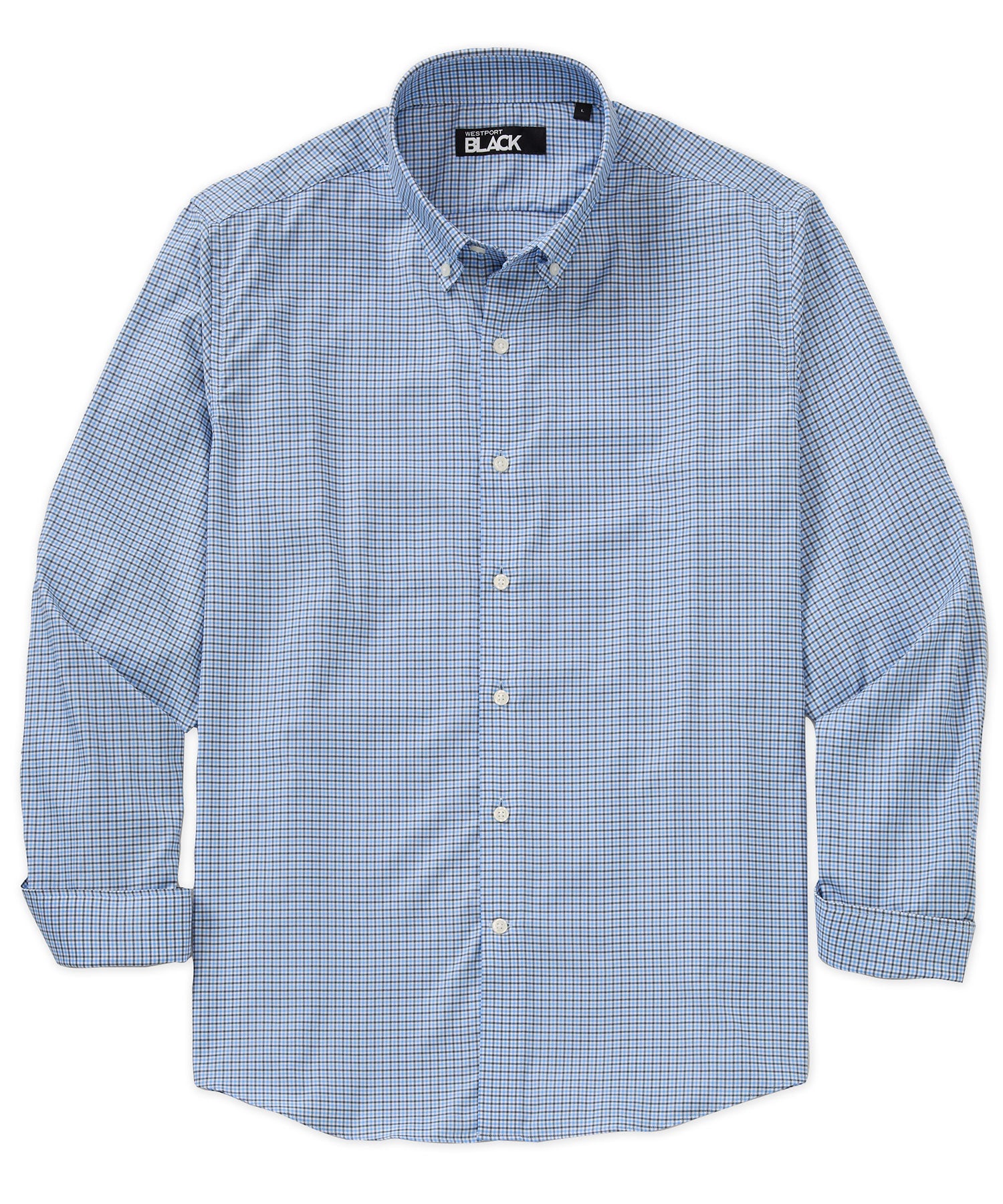 Westport Black Long Sleeve Button Down Performance Tattersall Sport Shirt, Men's Big & Tall