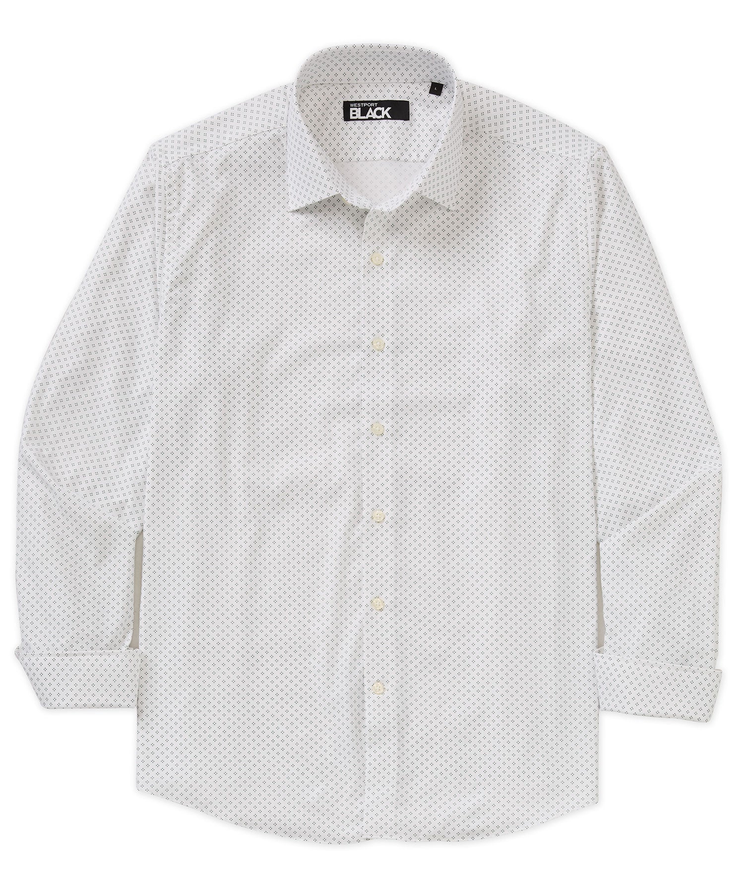 Westport Black Long Sleeve Spread Collar Performance Diamond Dot Print Sport Shirt, Men's Big & Tall