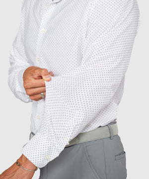 Westport Black Long Sleeve Spread Collar Performance Diamond Dot Print Sport Shirt