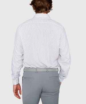Westport Black Long Sleeve Spread Collar Performance Peacock Print Sport Shirt