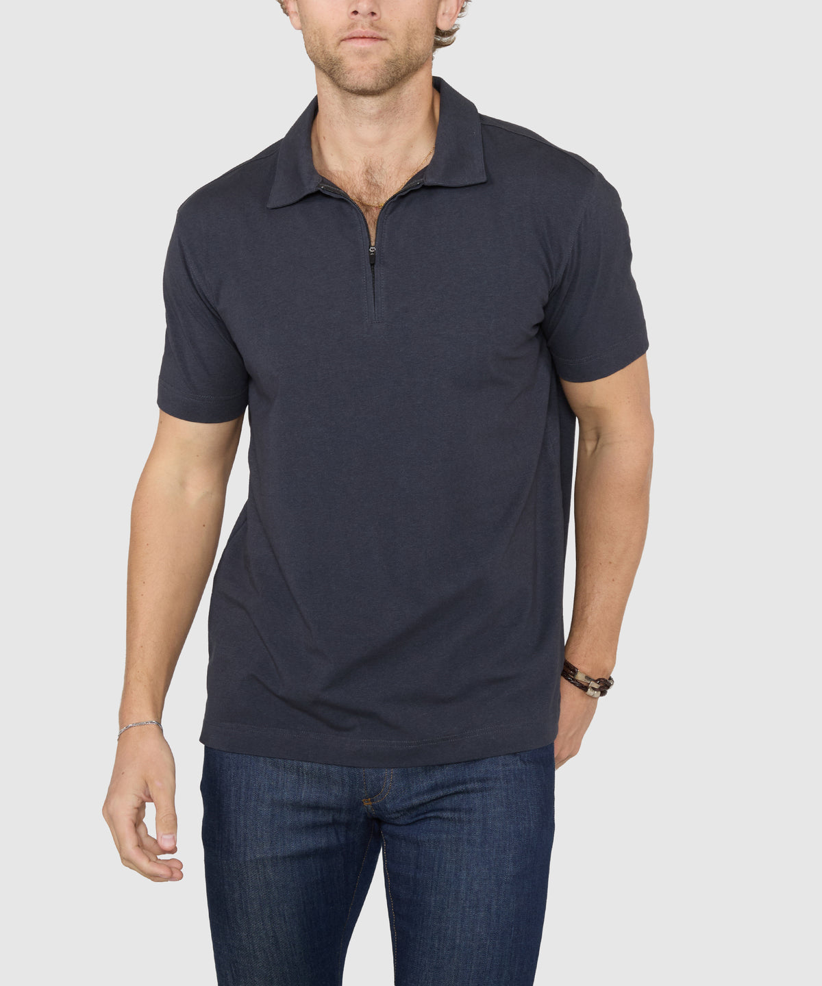 Westport No-Tuck Short Sleeve Cotton Performance Stretch Zip Polo, Men's Big & Tall