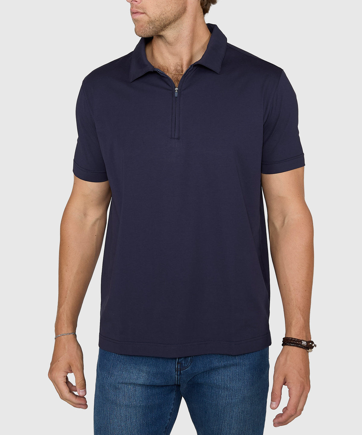 Westport No-Tuck Short Sleeve Cotton Performance Stretch Zip Polo, Men's Big & Tall