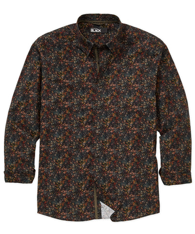 Westport Black Long Sleeve Stained Glass Print Sport Shirt, Men's Big & Tall