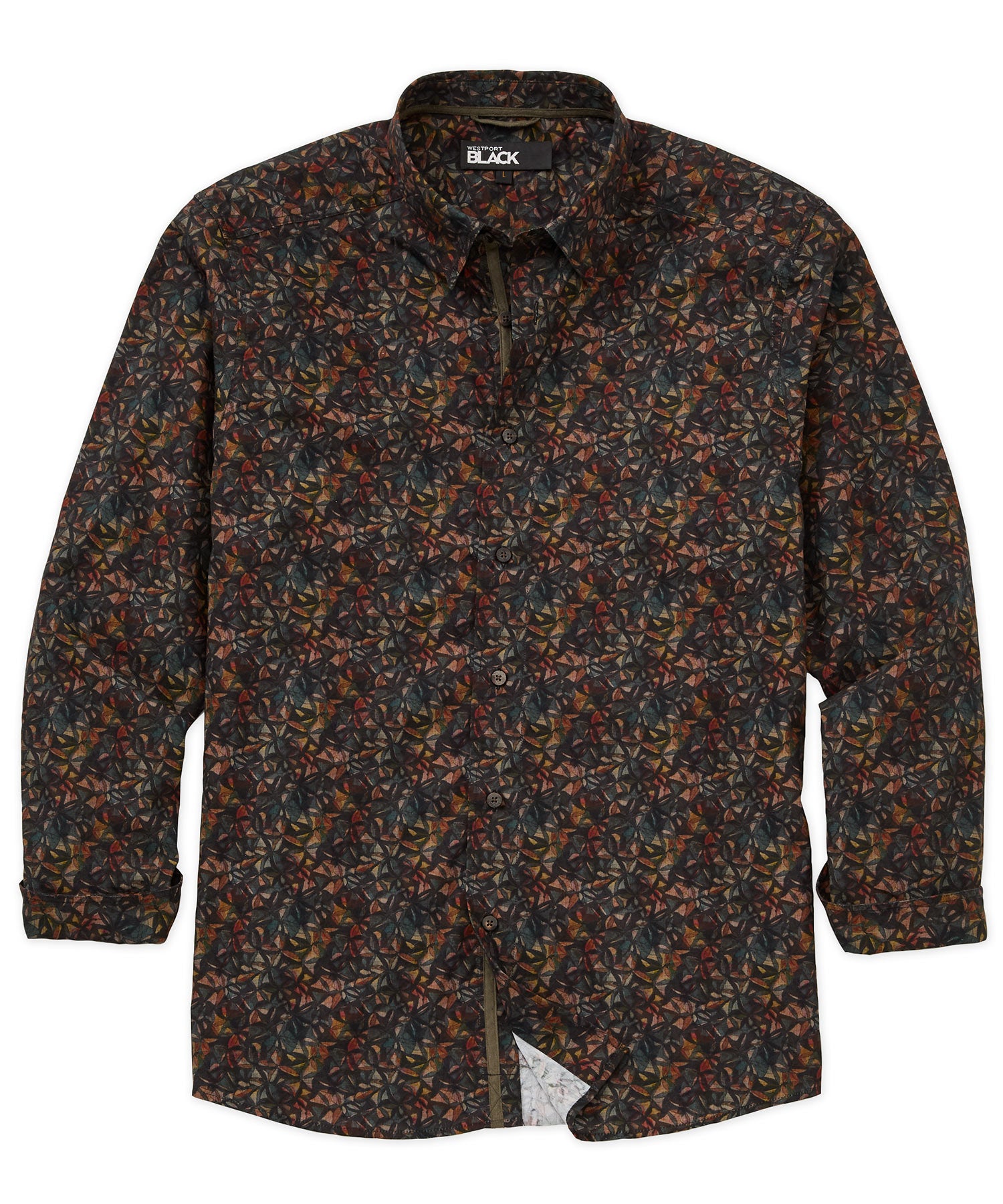 Westport Black Long Sleeve Stained Glass Print Sport Shirt, Men's Big & Tall