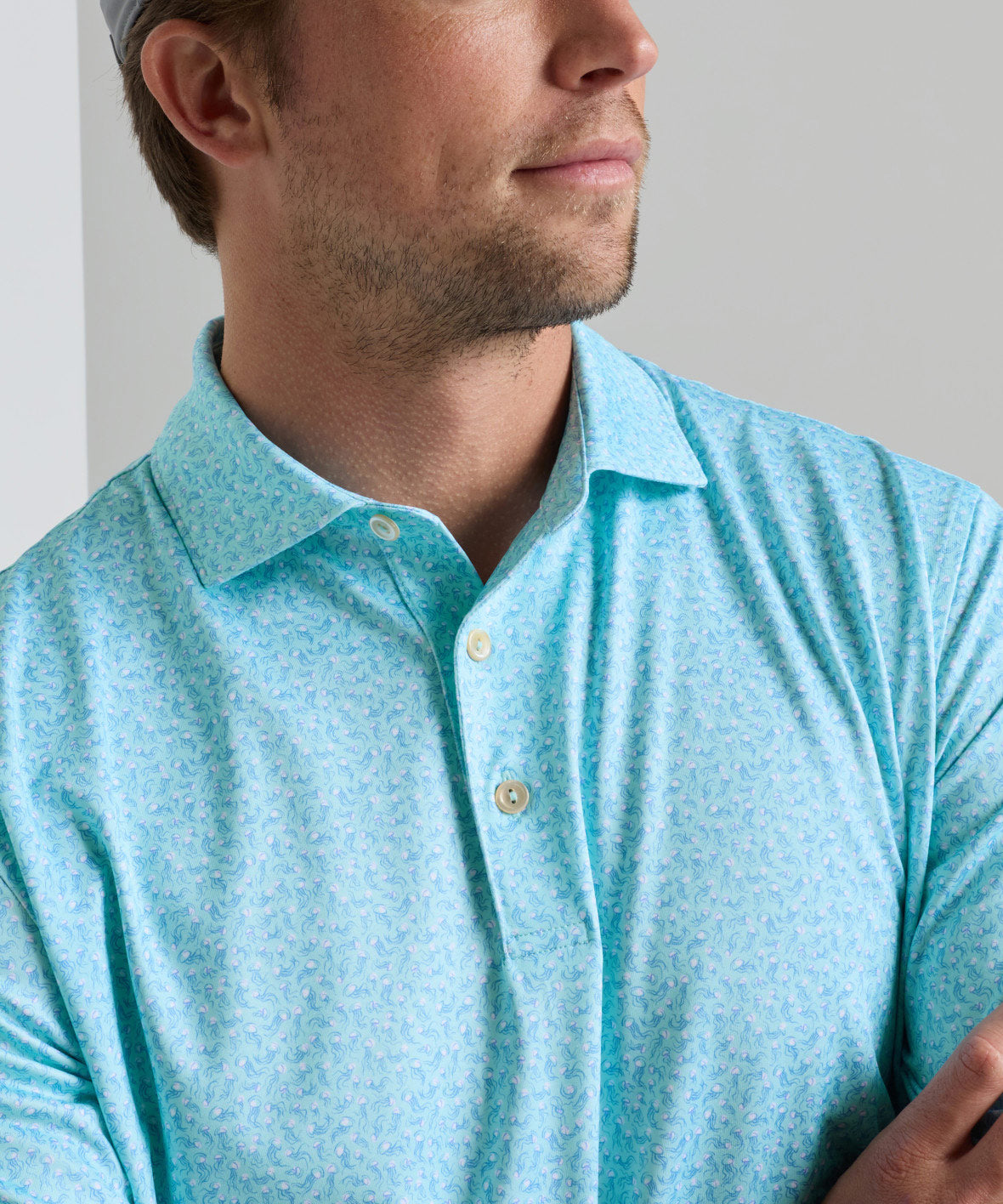 Peter Millar Jellyfish Print Short Sleeve Performance Polo, Men's Big & Tall