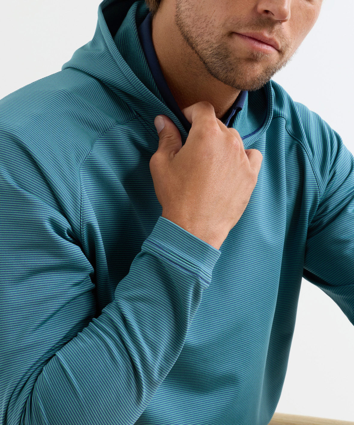 Peter Millar Long Sleeve Pine Sugar Stripe Performance Hoodie, Men's Big & Tall