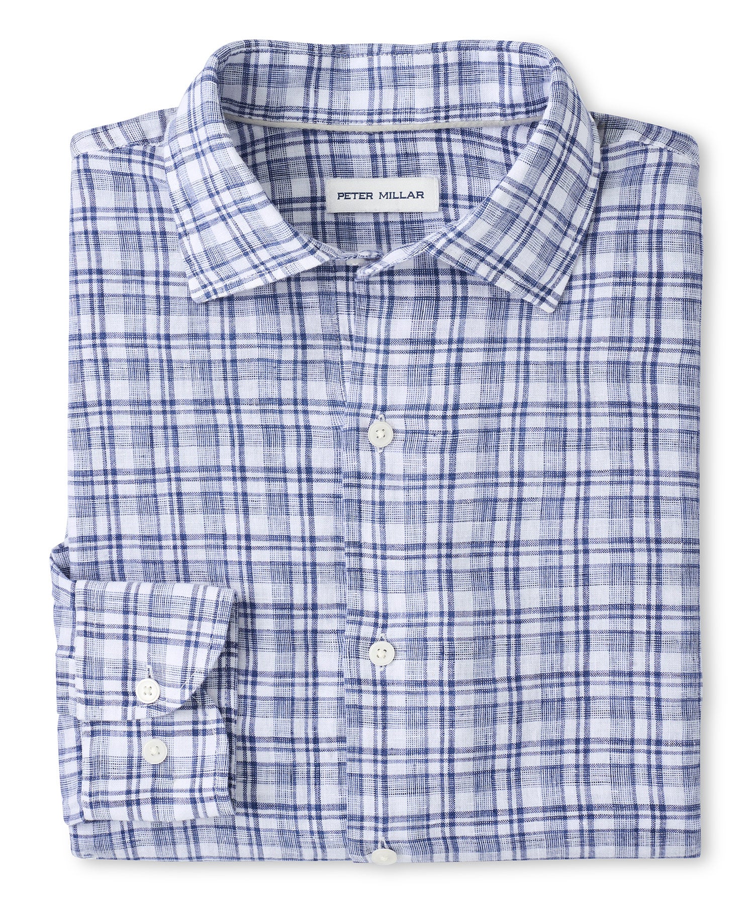 Men's Big & Tall Peter Millar Sandbar Linen Long Sleeve Sport Shirt Sport Navy / 4XT